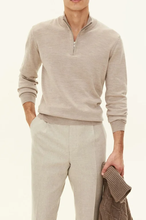 Regular Fit Extra Fine Merino Wool Half Zip Sweater