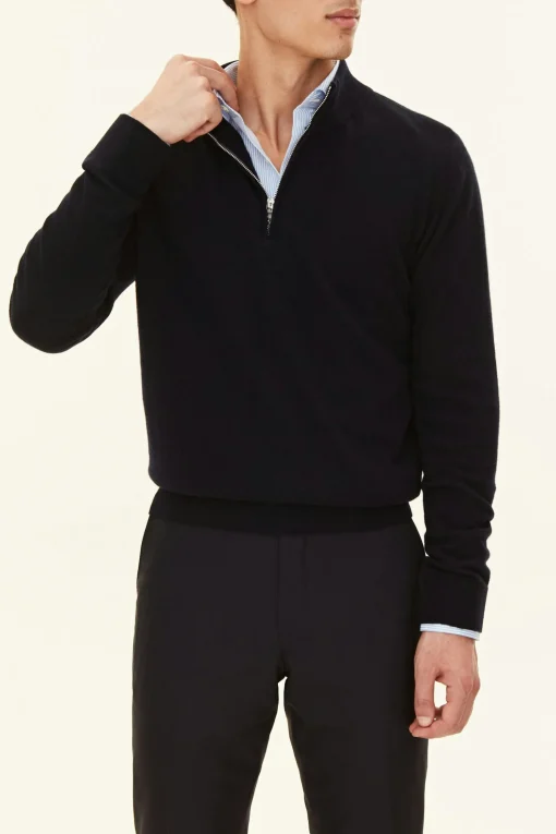 Regular Fit Half Zip Soft Wool Cashmere Sweater
