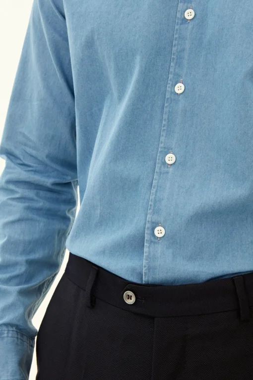 Slim Fit Cut Away Denim Shirt